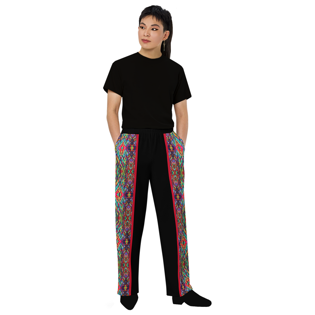 BeautDoozy 'Antares' Wide Leg Pants Black - Front view on Trans model