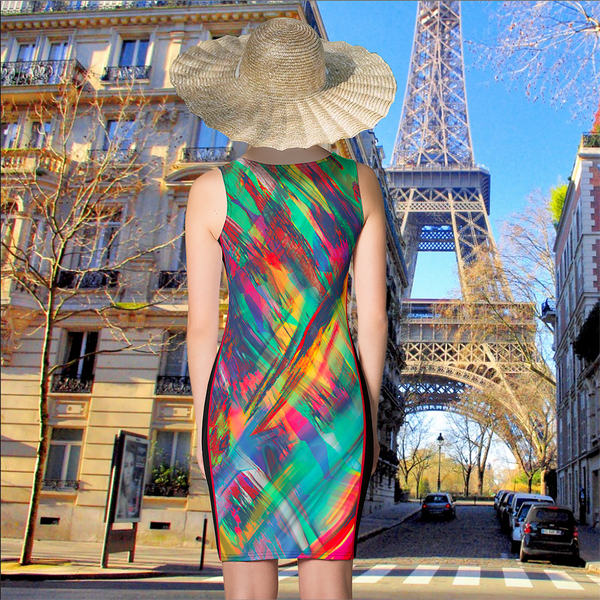 BeautDoozy 'Antares' Fitted Dress Paint Black - Back view near Eiffel Tower