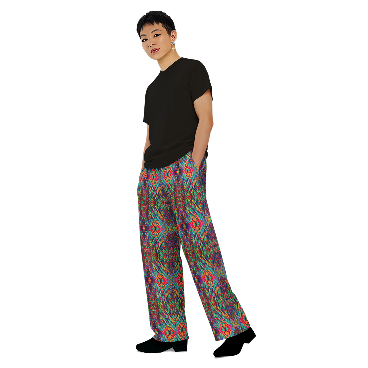 BeautDoozy 'Antares' Wide Leg Pants Pat - Left view on Trans model