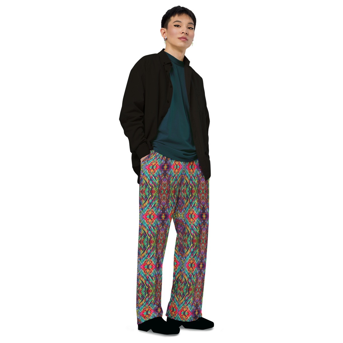 BeautDoozy 'Antares' Wide Leg Pants Pat - Right view on Trans model