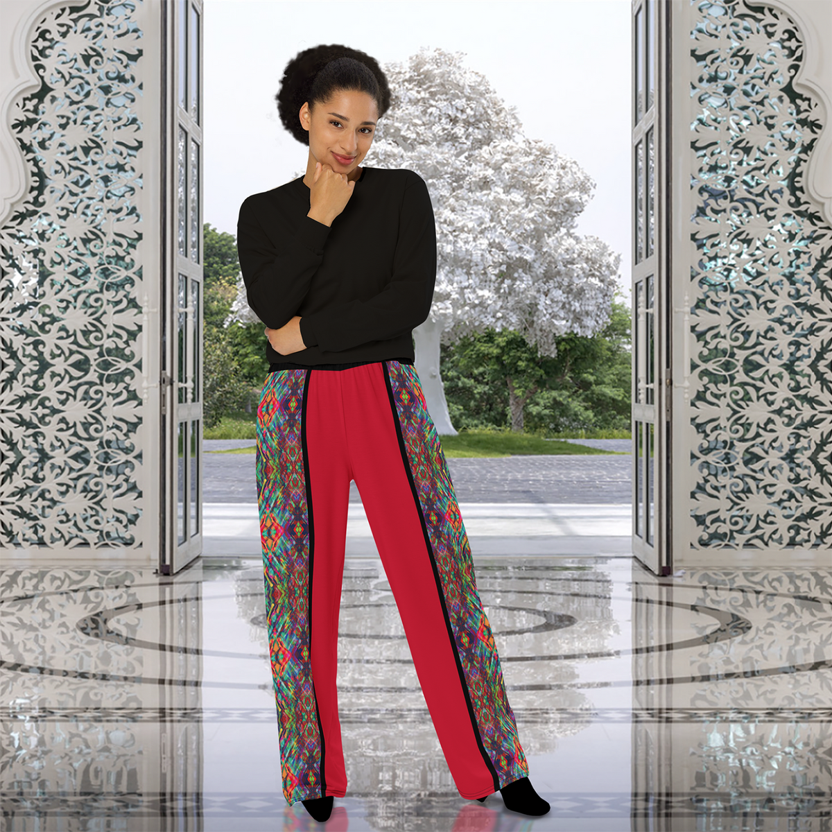 BeautDoozy ANTARES Wide Leg Pants Red - Front view on Female model