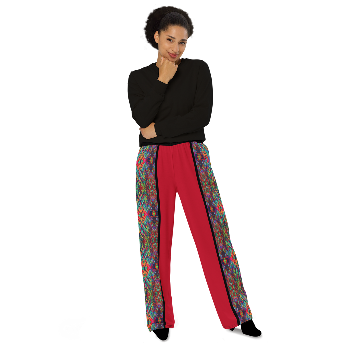 BeautDoozy 'Antares' Wide Leg Pants Red - Front view Female model