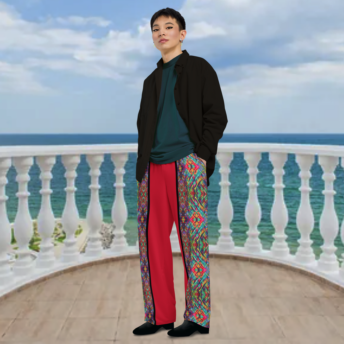 BeautDoozy ANTARES Wide Leg Pants Red for Every Gender - Left view on Trans model