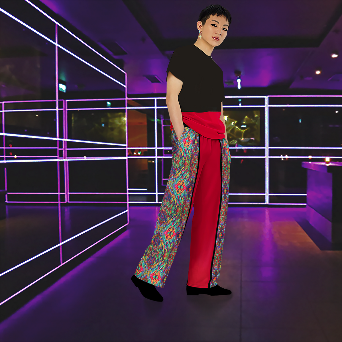 BeautDoozy ANTARES Wide Leg Pants Red for Every Gender - Right view Trans model