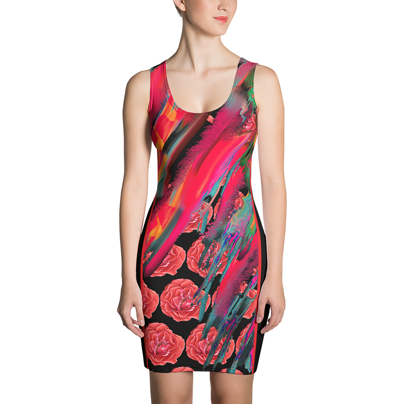 BeautDoozy 'Control Your Flame' Roses Fitted Dress - Front view