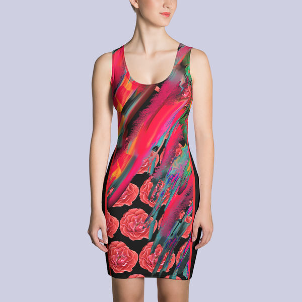 BeautDoozy CONTROL YOUR FLAME Roses Bodycon Tunic - Front view