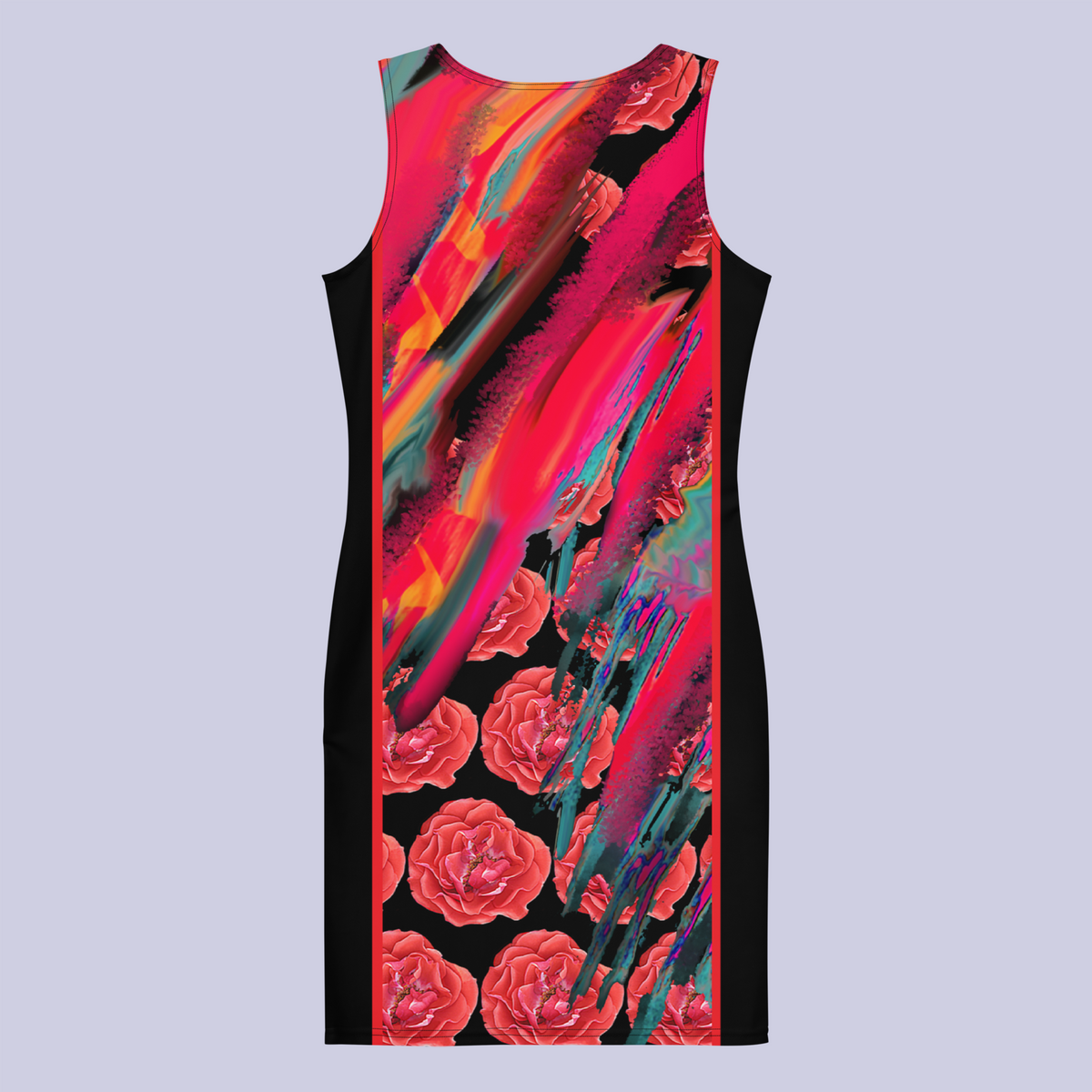 BeautDoozy CONTROL YOUR FLAME Roses Bodycon Tunic - Flat Back view